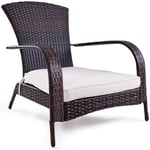 Costway Fauteuil De Jardin En Résine Tressée Marron 78x80x80 Cm Avec Coussin Lavable Pour Jardin Chambre Balcon Salon