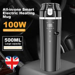 12V/24V Car Heating Cup Digital LCD Display Travel Coffee Mug Warmer Thermos Cup