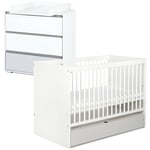 Monmobilierdesign - dalia Ensemble commode à langer + lit bébé évolutif Blanc 120X60 + tiroir