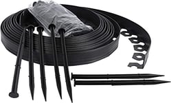 Ram® Bordure de pelouse en Plastique Souple avec 40 piquets de Fixation Noir 10 m