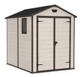 Keter Manor Outdoor Apex Double Door Garden Storage Shed 6 x 8ft Beige Brown Wood effect | Fade Free | All Weather Resistant | Safe and Secure | Zero Maintenance | 15 year Warranty