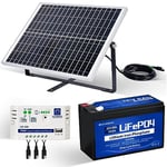 ECO-WORTHY Kit Panneau Solaire avec Batterie 25W 12V : Panneau Solaire 25W + Batterie Lithium 8Ah + Contrôleur 10A pour Système Hors Réseau/Poulailler/Porte Automatique/Pompe à l'Eau/Appareil DC