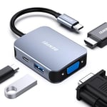 HUB USB C 4 en 1, BENFEI adaptateur USB C vers HDMI VGA, adaptateur USB Type-C vers USB, compatible pour MacBook Pro/Air, iPhone 15 Plus Pro Max, Surface Book 2, Dell XPS 13/15,Pixelbook et plus- Gris