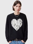 AllSaints Bubble Saints Alpaca Wool Blend Logo Heart Crew Jumper, Black/White