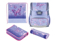 Herlitz Loop Plus Butterfly Paradise, Pennfack, Pencil Pouch, Skolväska, Sport Bag, Flicka, Grundskola, Ryggsäck, 17 L, Framficka, Sidoficka