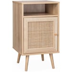 Sweeek - Table de chevet en cannage coloris naturel - Bohème - 40x39x65.8cm. naturel - 2 niveaux - 1 porte - 1 espace de rangement - pieds