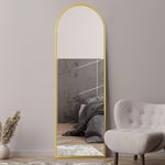 MirrorOutlet The Arcus - Gold Framed Modern Full Length Arched Leaner/Wall Mirror 71" X 24" (180CM X 60CM) Silver Mirror Glass with Black All weather Backing