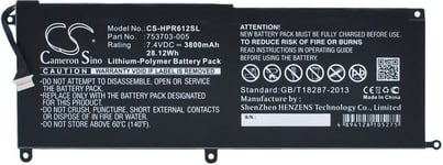 Yhteensopivuus  Hp Pro Tablet x2 612 G1(P3E15UT), 7.4V, 3800 mAh