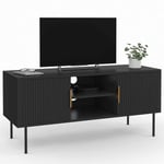 Idmarket - Meuble tv 110 cm marcel noir 2 portes effet lattes