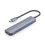 LENTION Hub USB C, Adaptateur USB C vers HDMI 4K, Port de Données USB C, 3 USB 3.0, 100W PD, Dongle USB C 6 en 1 Compatible MacBook Pro/Air 2024-2016, iPhone 15/16 Plus Pro Max, iPad, etc (Gris)