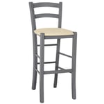 Tabouret Haut En Bois Gris H 73 Avec Assise Similicuir Crème Beige