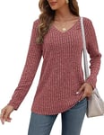 AUSELILY Womens Lightweight Jumpers Sweatshirts Casual Solid Color Pullover Sweaters V Neck Long Sleeve Tops for Women Gifts Red