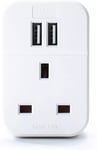 Multi USB Plug Adapter White 2 Port USB 13A Adaptor Plug Through S2USBPTA UK New