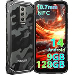 DOOGEE Blade10 Rugged Smartphone 2024, 10.7mm Ultra-thin Rugged Phone Android 14, 128GB ROM/2TB TF, 90Hz 6.56’’ HD+, 3 Card Slots, 4G Dual SIM IP68 Waterproof Phone, 16MP, Face Unlock/OTG/NFC, Grey