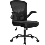 Yaheetech Chaise de Bureau à Roulettes avec Accoudoirs Pliables Fauteuil Ordinateur Siège Plus Large Hauteur Réglable 60 x 64 x 95-105 cm Noir