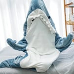 Shark filt-hoodie onesie för vuxna och barn, mysig flanell hajdräkt haj sovsäck *H blå blue M