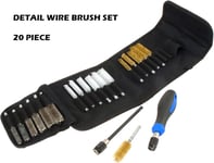 20 PIECE DETAIL WIRE BRUSH SET 9-19MM BRASS NYLON STEEL BRUSHES CLEANING U313