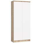 Bibliothèque de bureau Armoire AKORD R80 Chêne Sonoma 80 cm 2 portes façade Blanche 8 étagères 80x35x180 cm