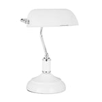 Relaxdays Lampe de banquier notaire bibliothèque lampe de bureau lampe de lecture blanc abat-jour verre vintage retro-HxlxP: 36 x 26 x 21 cm - argent-blanc