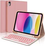 Coque Clavier Pour Ipad 10Eme Generation 10.9"" 2022, Azerty Clavier Rétro-Éclairé Bluetooth Sans Fil Détachable Magnétique Pour Ipad 10 Generation 2022, Rose