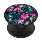 Fleurs tropicales avec feuilles vibrantes artistiques PopSockets PopGrip Adhésif