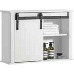 SoBuy BZR71-W Armoire Murale Salle de Bain, Placard Toilette Suspendu, Placard de Rangement, Meuble Haut Toilettes avec 1 Porte de Grange, 68 x 20 x