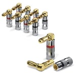 conecto Banana Plugs for Speaker Cable Set of 8 90 Degree Angled Plugs Gold Plated with Color Coded (4x Red, 4x Black) 24K Gold Plated, Red/Black