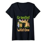 Womens Grandad Of The Wild One Zoo Birthday Family Safari Jungle V-Neck T-Shirt