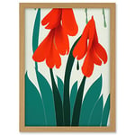 Wee Blue Coo Modern Abstract Crimson Red Bloom Wild Flowers Teal Leaves on White Artwork Framed A3 Wall Art Print