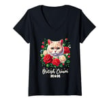 Womens Roses Flowers British Cream Mom British Shorthair Cat V-Neck T-Shirt