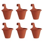 Clever Pots 6x Hanging Plant/Flower Pots Planters, with Self Watering Reservoir, Outdoor Plastic Pot for Garden Fence and Balcony Railing Decoration, Terracotta