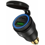 Motorcykel USB-cigarettändaradapter - Dubbel USB-uttag - 12V PD 3.0 och QC 3.0 - För BMW-motorcykel,（Ljusblå svart skal)