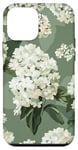 Coque pour iPhone 12 mini Fleur d'hortensias blanches sur vert sauge