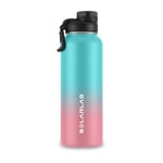 SOLARLAB Bouteille isotherme en acier inox - Gourde isotherme 1l - Sans BPA - Gourde d'eau convient aux boissons chaudes et froides, le sport, le camping(Macaron bleu + Rose,1200ML)