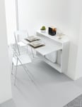 Bureau/Table Extensible mural blanc opaque avec 3 chaises intégrées blanche