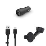 Belkin Premuim Car Bundle(37W Dual Port Fast Car Charger & USB-C to USB-A 1m charging cable & Universal Mount)