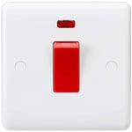 Knightsbridge CU8331N Curved Edge 1 Gang DP Switch and Neon in White with White Rockers, Cooker 45A Red Switch + Neon