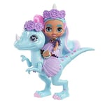 Cave Club Bébé des Cavernes mini-poupée Licorne 8 cm aux cheveux bleus, avec figurine dinosaure et accessoires, jouet pour enfant, GXP25