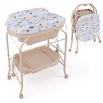 Baby Changing Table Portable Folding Infant Nursery Diaper Station with Bathtub