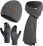 Ensemble Tricotés Bonnet Écharpe Longue e Gants Écran Tactile pour Homme Femme Classique d'hiver Chaud Doublure en Polaire Couleur Unie Chapeau Écharpe Laine Mitaine Ski.[G766]