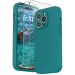 SURPHY Coque Compatible avec iPhone 14 Pro avec Verre Trempé, Silicone Liquide Protection Individuelle pour Chaque Objectif Épaissie Etui pour iPhone 14 Pro 6,1 Pouces, Teal Bleu