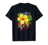 Tropical Flowers Yellow Pink Purple Hibiscus Summer T-Shirt