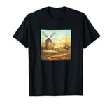 Whet Fields With Windmills Vintage Landscape Graphic T-Shirt