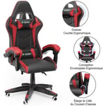 BIGZZIA Fauteuil Gamer - Chaise Gaming - Siège gamer Design ergonomique - avec coussin et dossier inclinable - Noir et Rouge