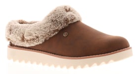 Skechers Womens Fluffy Slippers Mules Mountain Kiss Lace Up brown UK Size