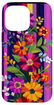 Coque pour iPhone 14 Pro Max Broderie à rayures minimalistes Art populaire mexicain violet