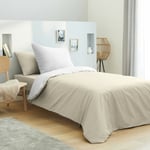 Univers Decor - Pack complet 4 pièces Lin/Blanc réversible housse de couette pour lit 90 x 190 cm