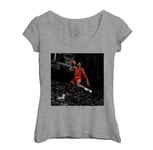 T-Shirt Femme Col Echancré Michael Jordan Gros Dunk Chicago Bulls Basketball Goat