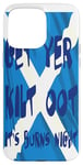 Coque pour iPhone 15 Pro Max Obtenez Yer Kilt Oot Its Burns Texte bleu nuit avec Saltire