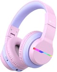 iClever Casque Audio Enfant Bluetooth sans Fil avec Microphone, Lumières LED Colorées, Volume Limité 74/85/94dB, 85 Heures de Travail, Bluetooth 5.2, Micro Intégré BTH12